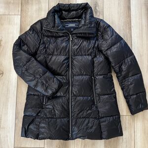 Lands' End Womens S Black Down Lightweight Packable Puffer Coat Mid Length Flaw